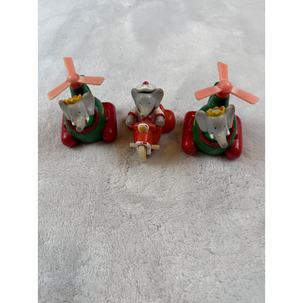 Vintage Arbys‎ Babar Elephant Toys 1990 Lot Of 3 Helicopter Motorcycle